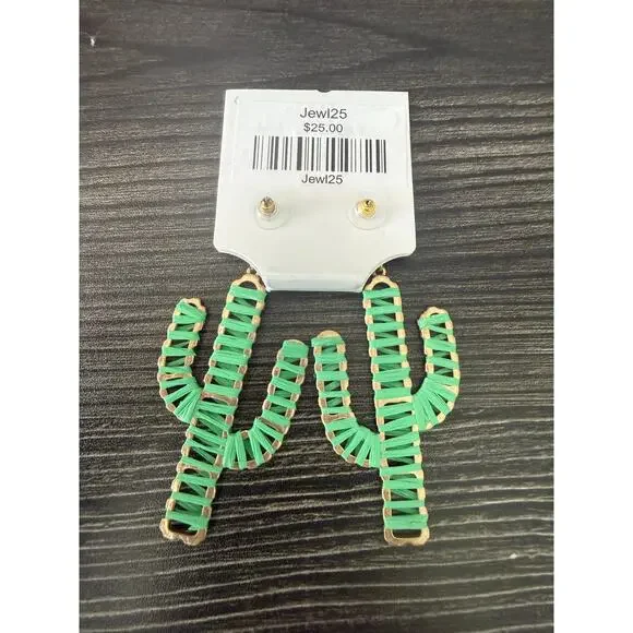 NWT MG Macy Gray Boutique Cactus Woven Earrings - Picture 2 of 2
